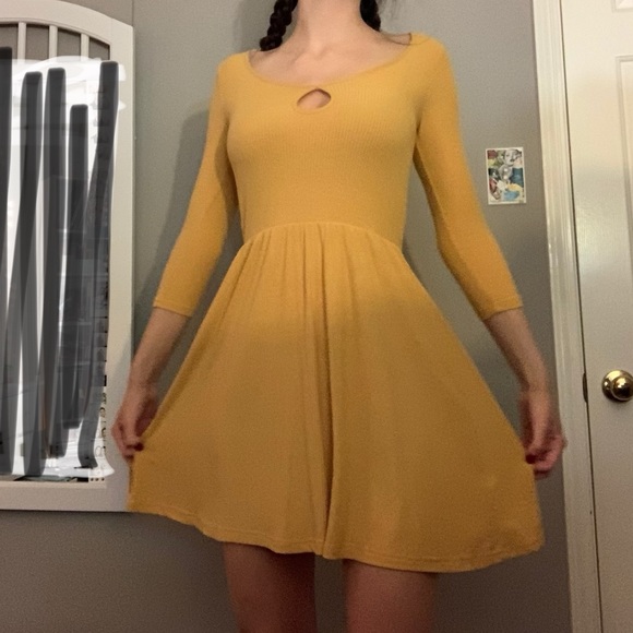 Forever 21 Dresses & Skirts - Yellow Ribbed Skater Dress with Keyhole